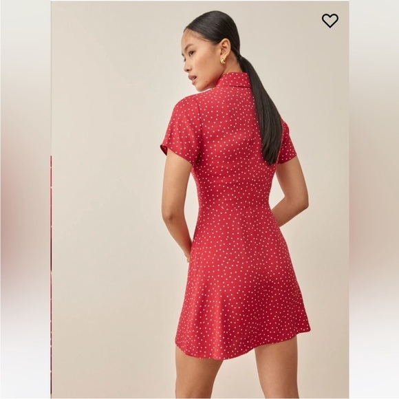 Reformation Noble Dress red white polka dot short sleeve button down size 8 - Picture 2 of 10